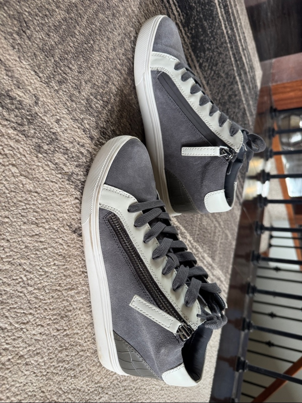 Women’s Gray High-Top Casual Sneakers with White Trim